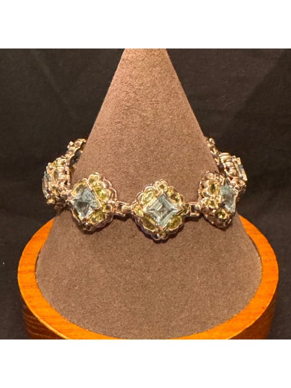 Solid Sterling Silver 925 Topaz & Peridot Station Bracelet Size 7.5" Length